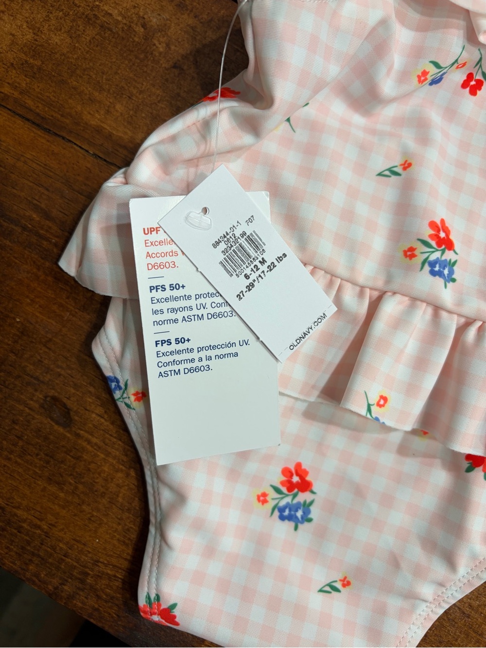 Old Navy Pink Gingham Floral Ruffle One-Piece Swimsuit - Picture 3 of 3